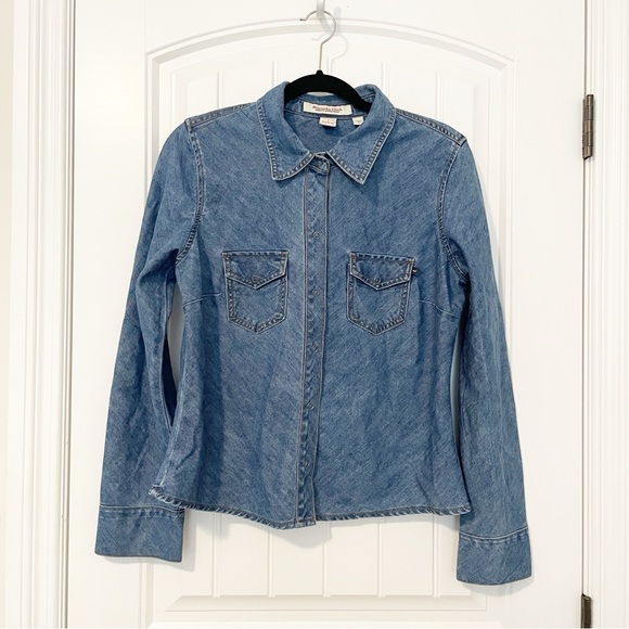 Vintage Abercrombie & Fitch Denim Shirt Western Snap Button Down Blue Size Large - Picture 1 of 9